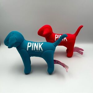 Victoria's Secret PINK Dog Mascot Plush Set of 2 1986 Logo Blue Hot Pink